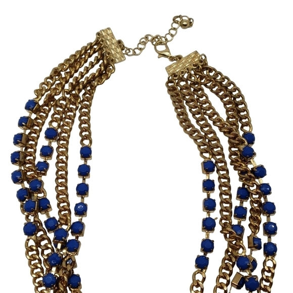 Multilayered Gold Toned Chain with Blue Accent Pieces Necklace Costume - Picture 3 of 6